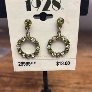 1928 Green and Silver Crystal Circle Earrings